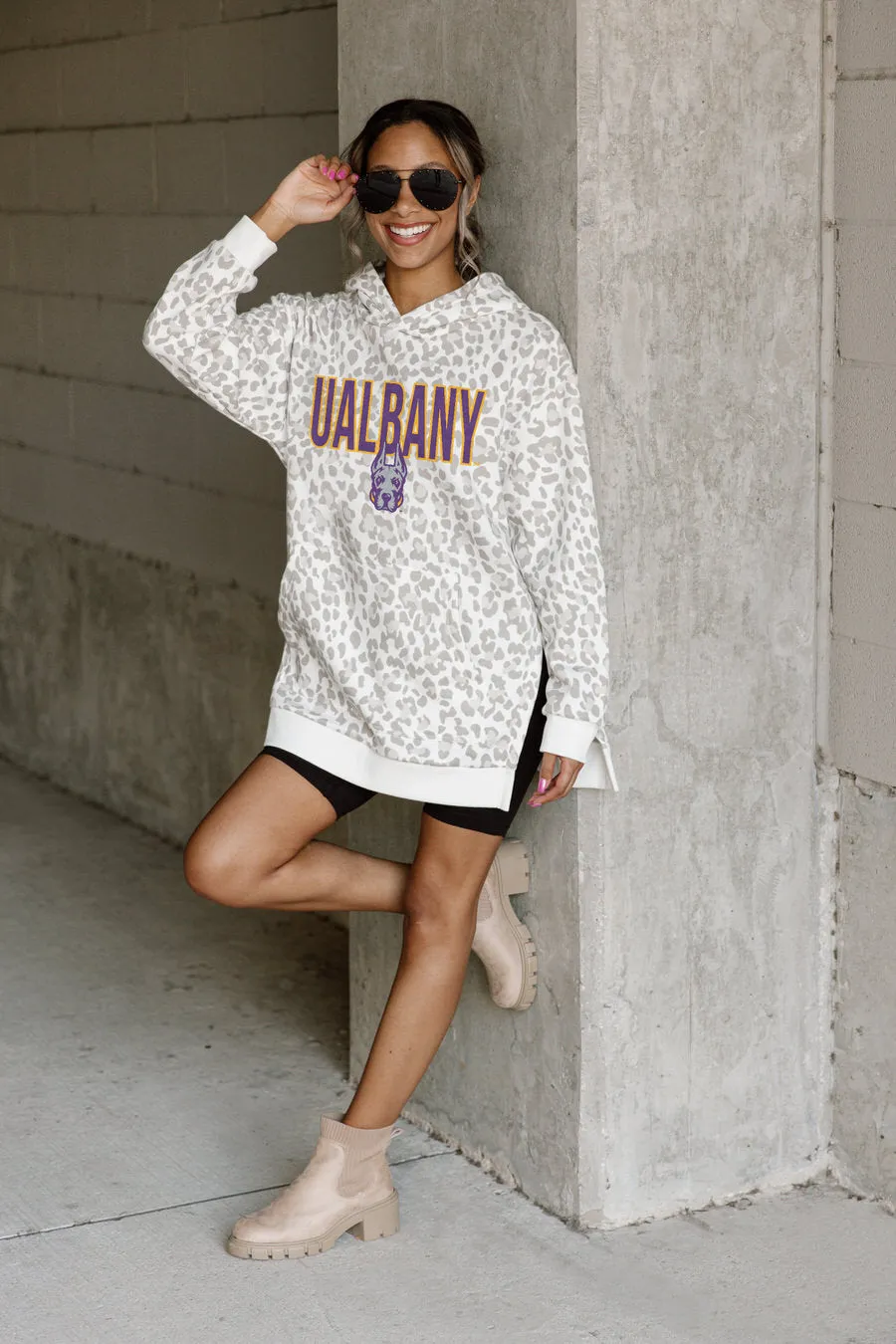 ALBANY GREAT DANES FIERCE FAN SIDE SPLIT LEOPARD HOODIE