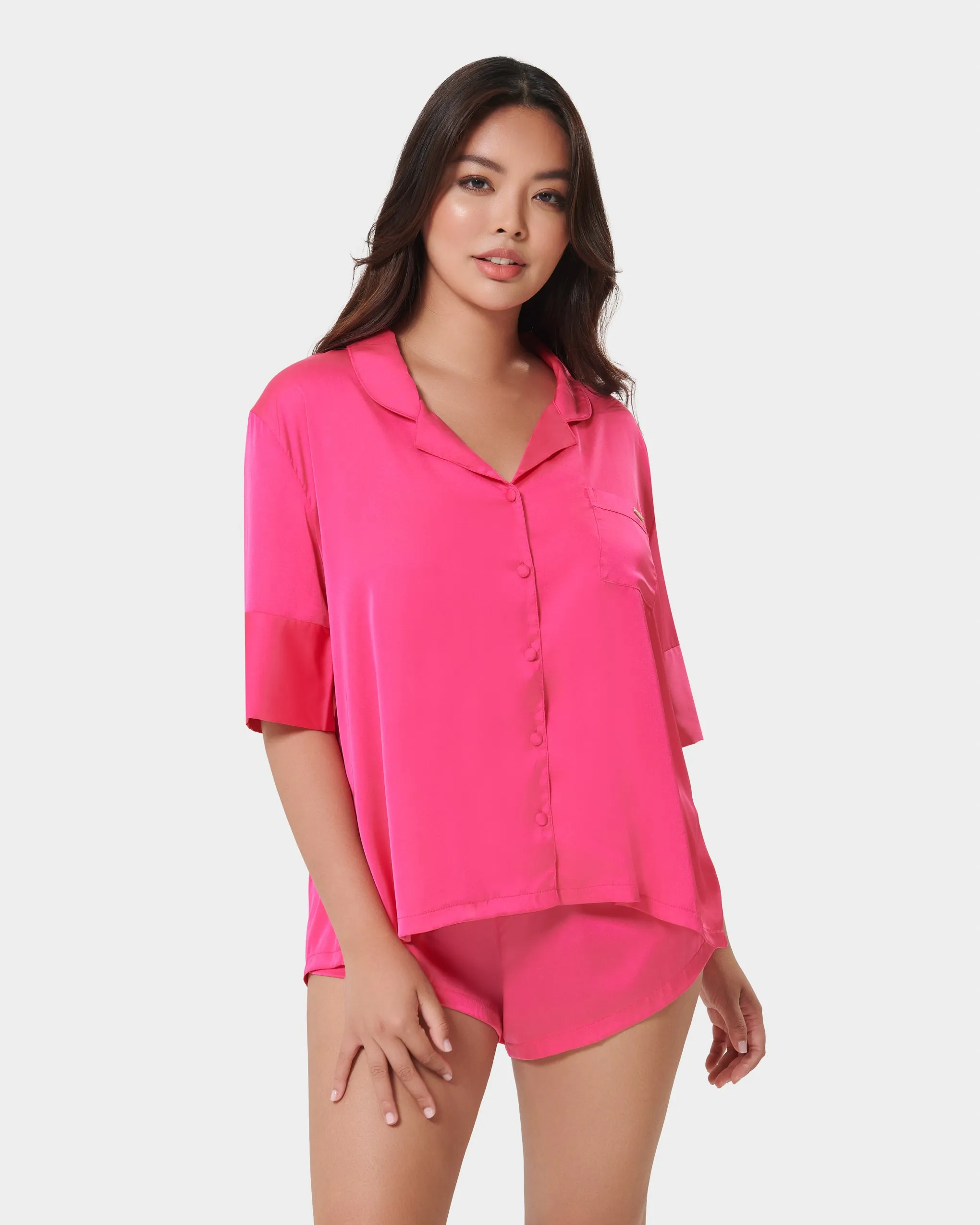 Alma Luxury Satin Short Pyjama Set Fuchsia Pink