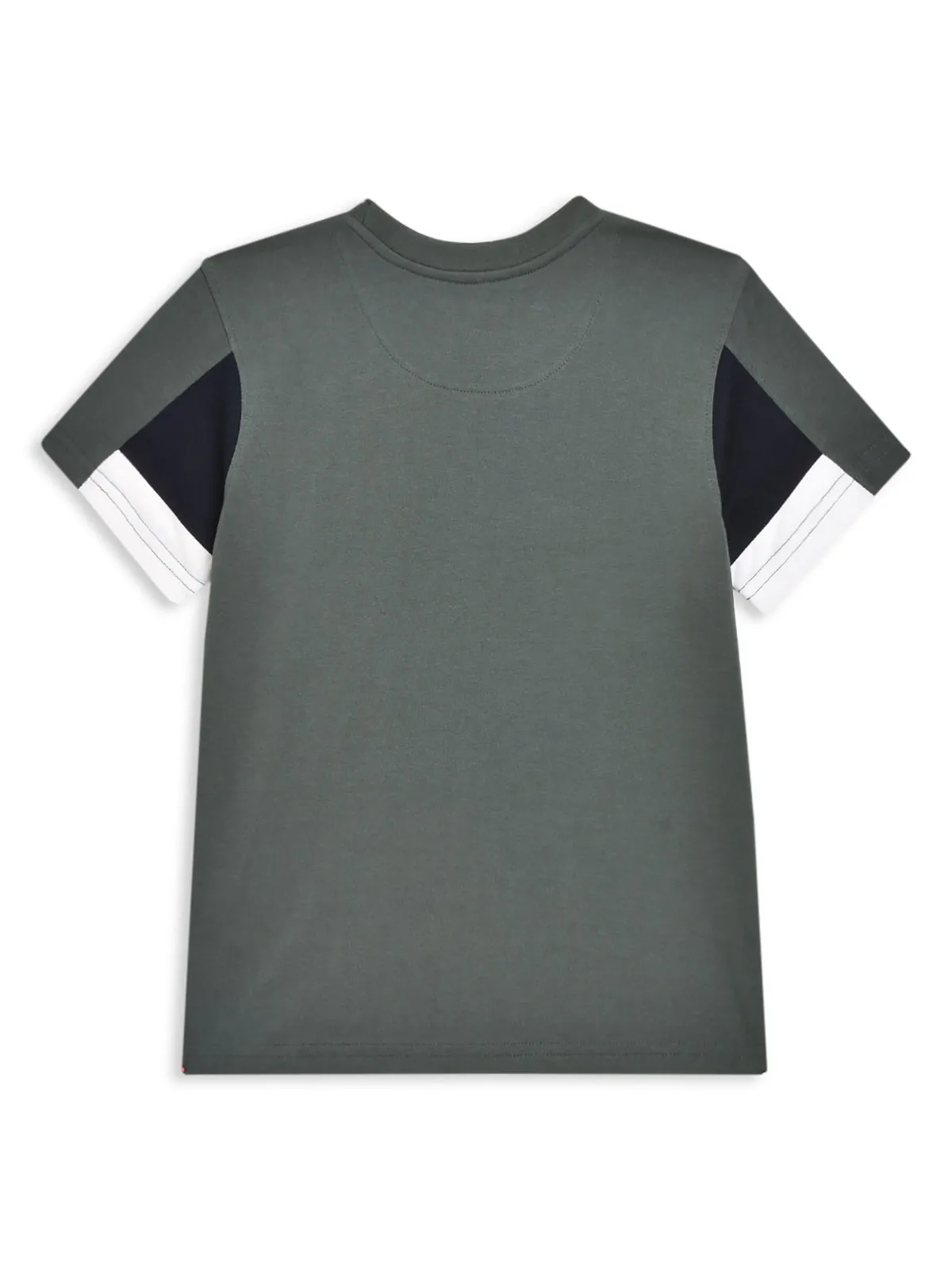 Boys Casual Green Half Sleeve Color block  T-Shirt