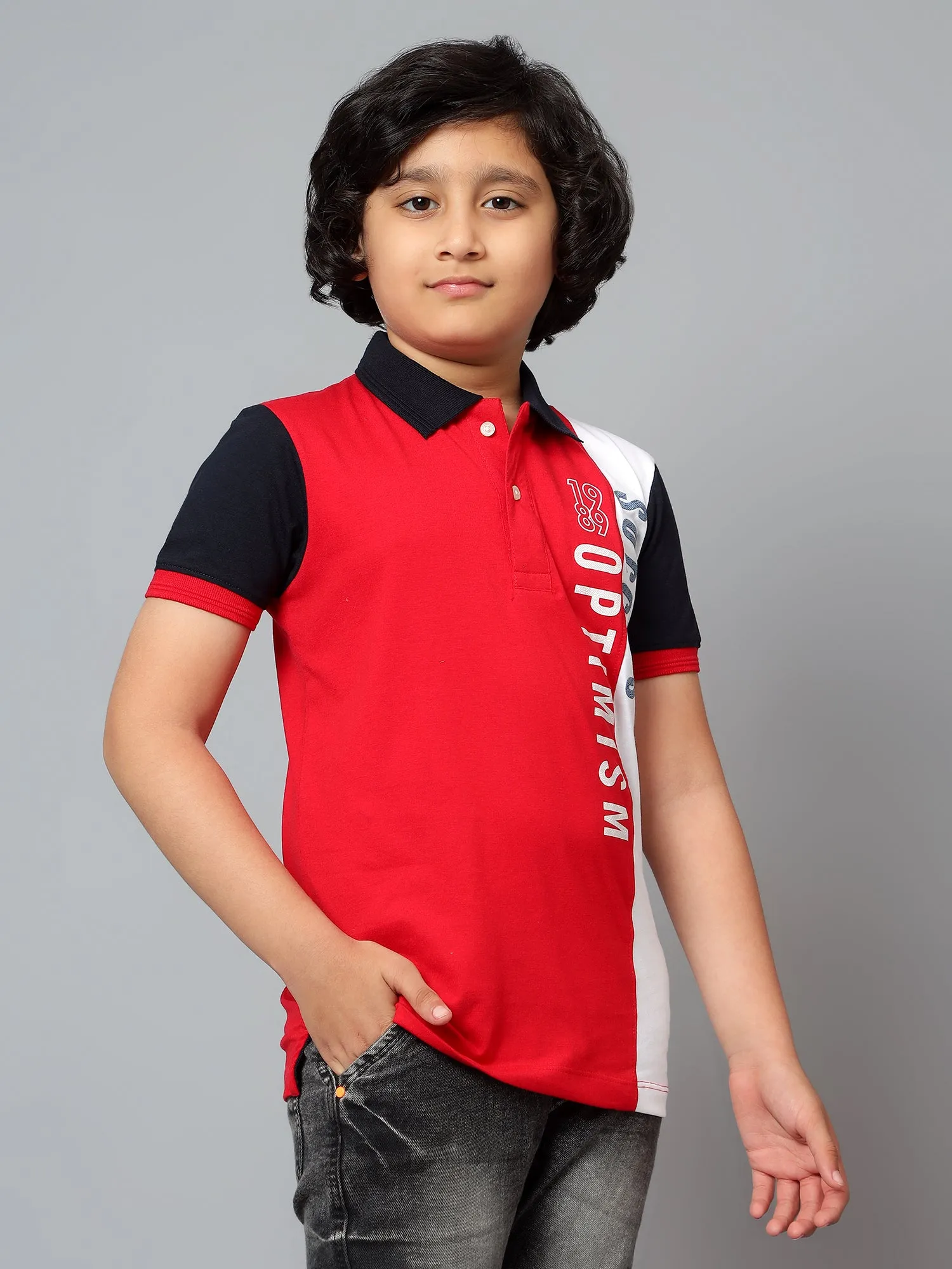 Boys Casual Red Half Sleeves  T-Shirt