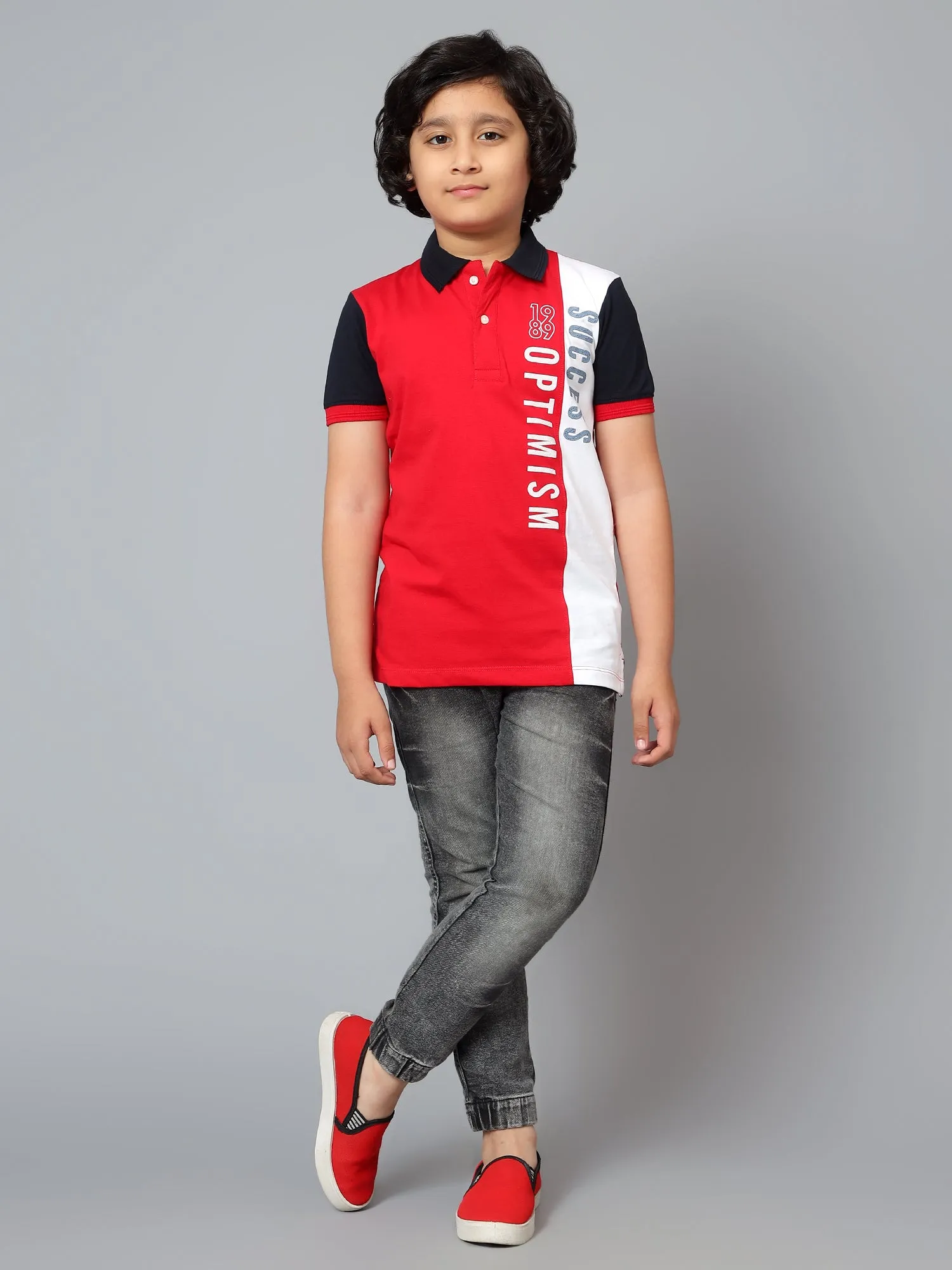 Boys Casual Red Half Sleeves  T-Shirt