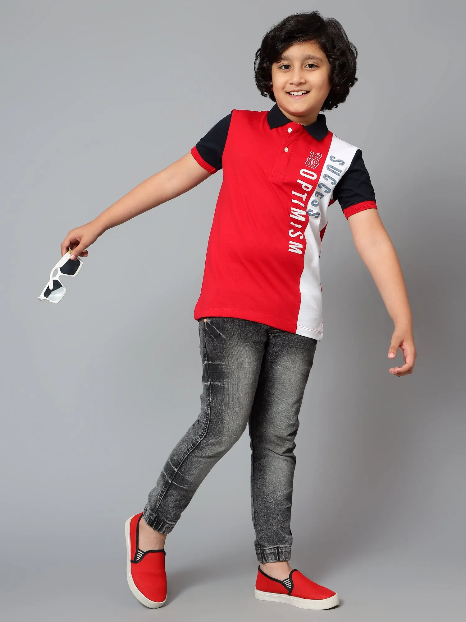 Boys Casual Red Half Sleeves  T-Shirt