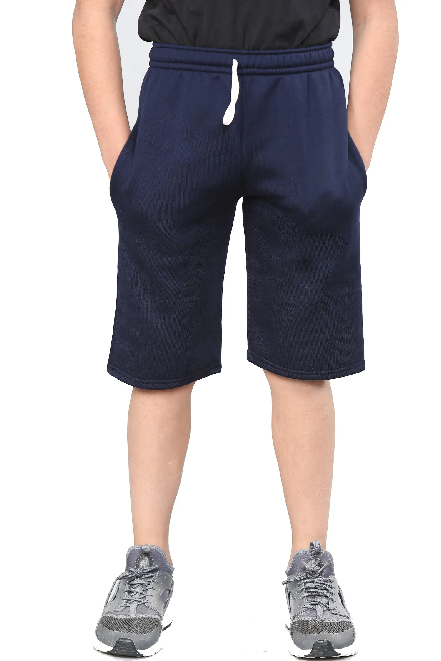 Boys Kids Plain Fleece Shorts PE Sports Jogging Casual Wear