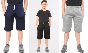 Boys Kids Plain Fleece Shorts PE Sports Jogging Casual Wear