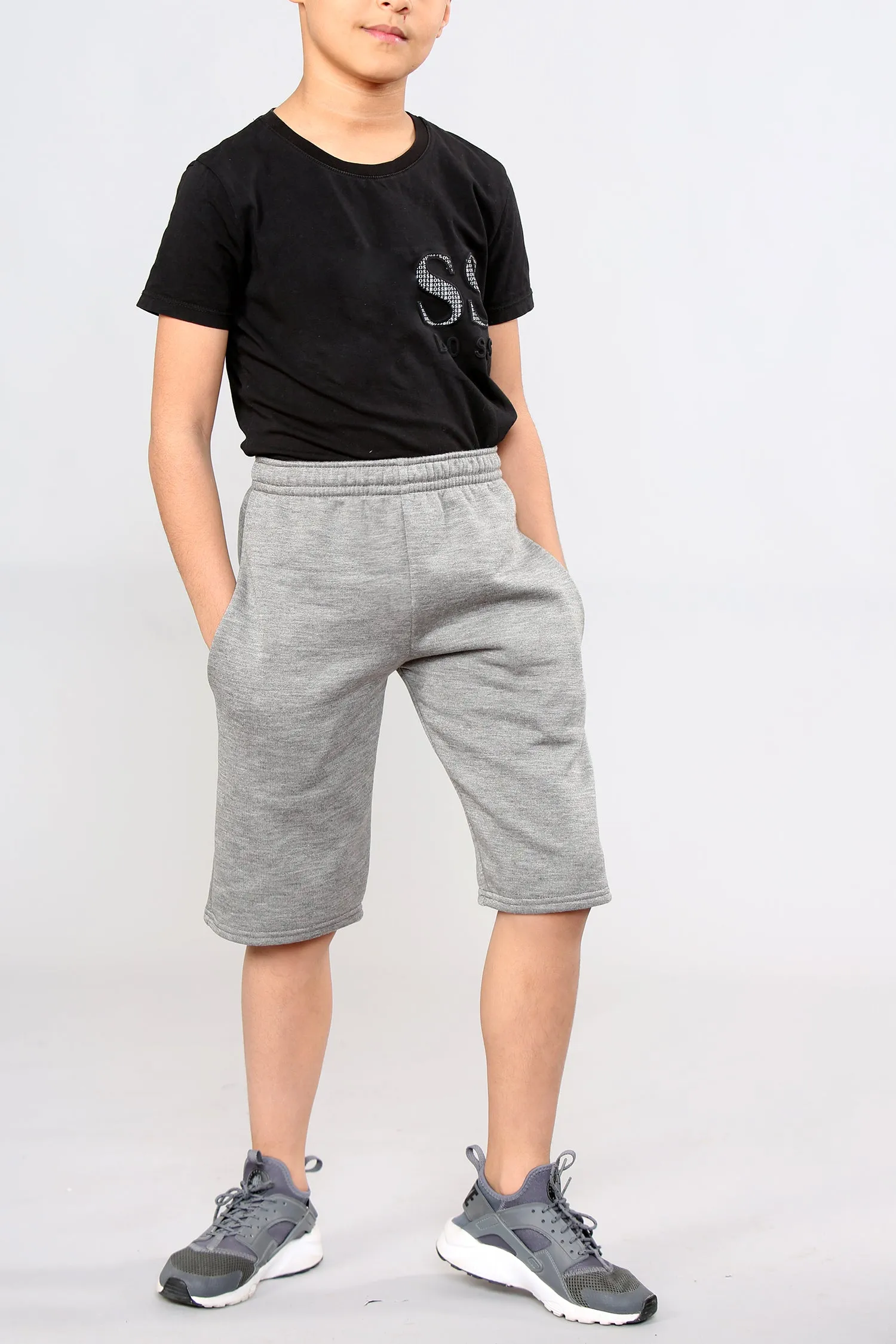 Boys Kids Plain Fleece Shorts PE Sports Jogging Casual Wear