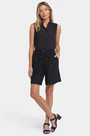 Breezy Bermuda Shorts In Stretch Linen | Black