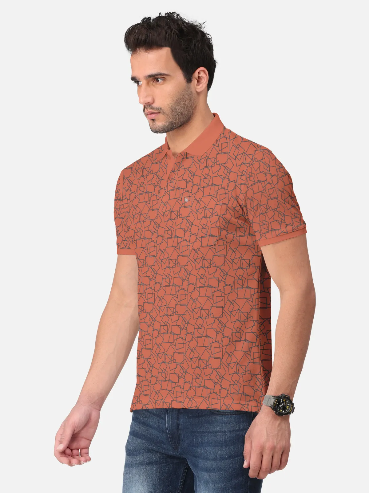 BULLMER Saffron Trendy Printed Half Sleeve Polo T-shirt for Mens