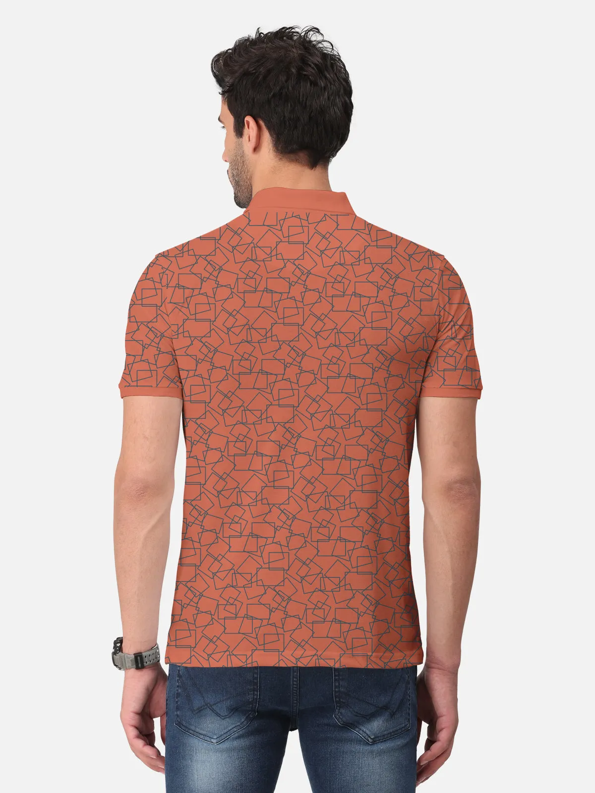 BULLMER Saffron Trendy Printed Half Sleeve Polo T-shirt for Mens