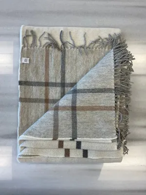 Cashmere Throw in Plaid Stripe Ivory & Grey