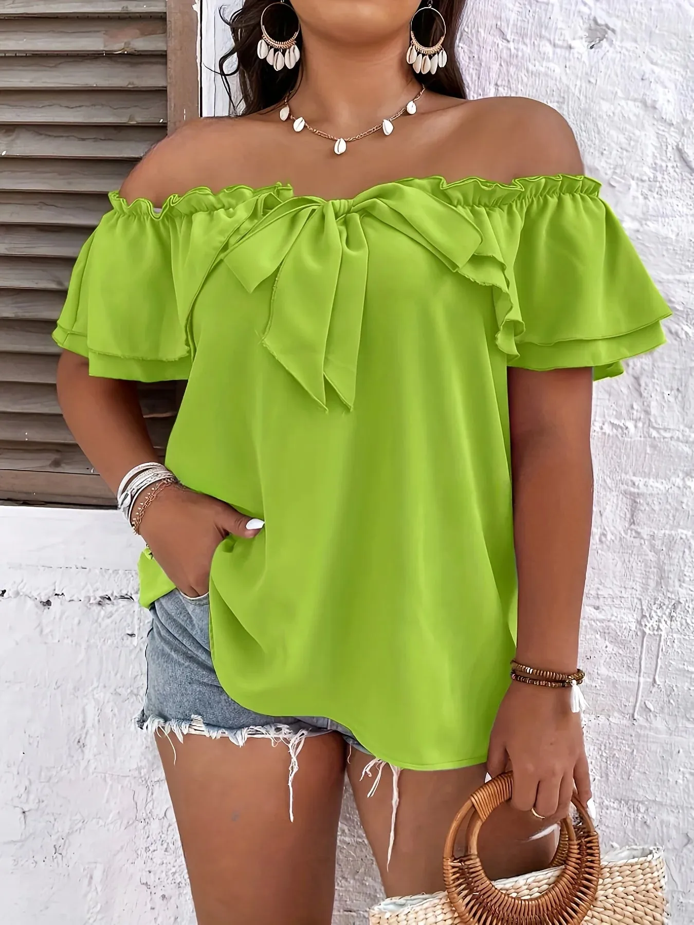 Cute Bownot Shoulderless Tops