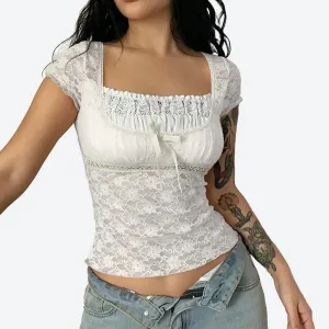 Elegant Lace Trim Square Neck Tops