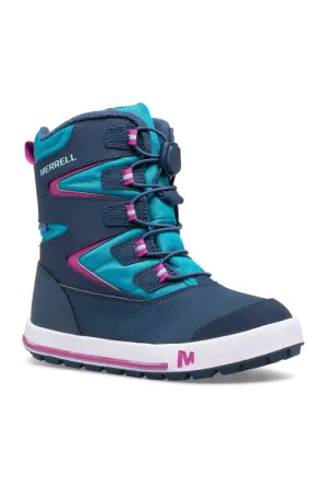 Girls Merrell Snow Bank Waterproof Boots in Navy/Turquoise