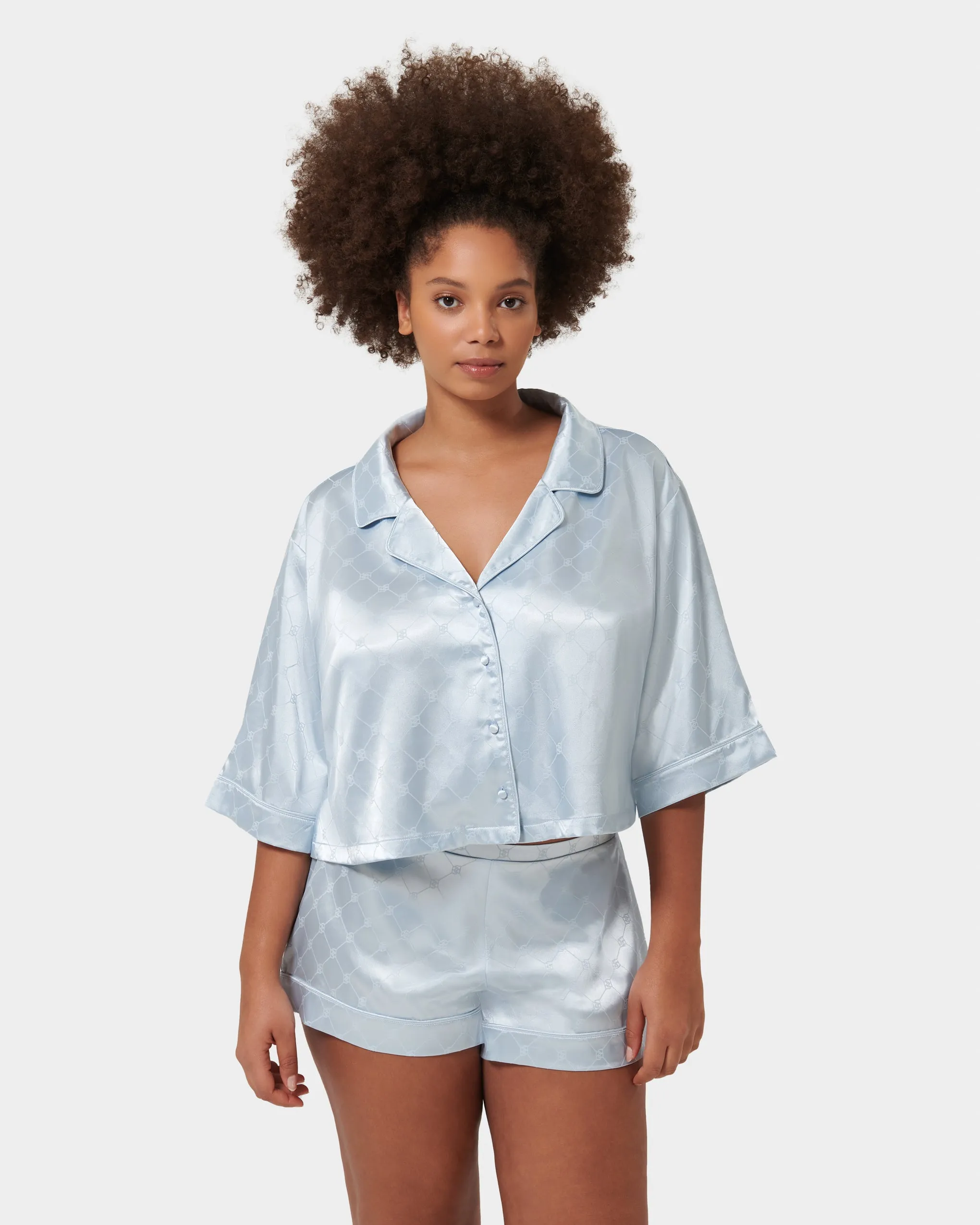 Helene Luxury Satin Short Pajama Set Ice Water Blue