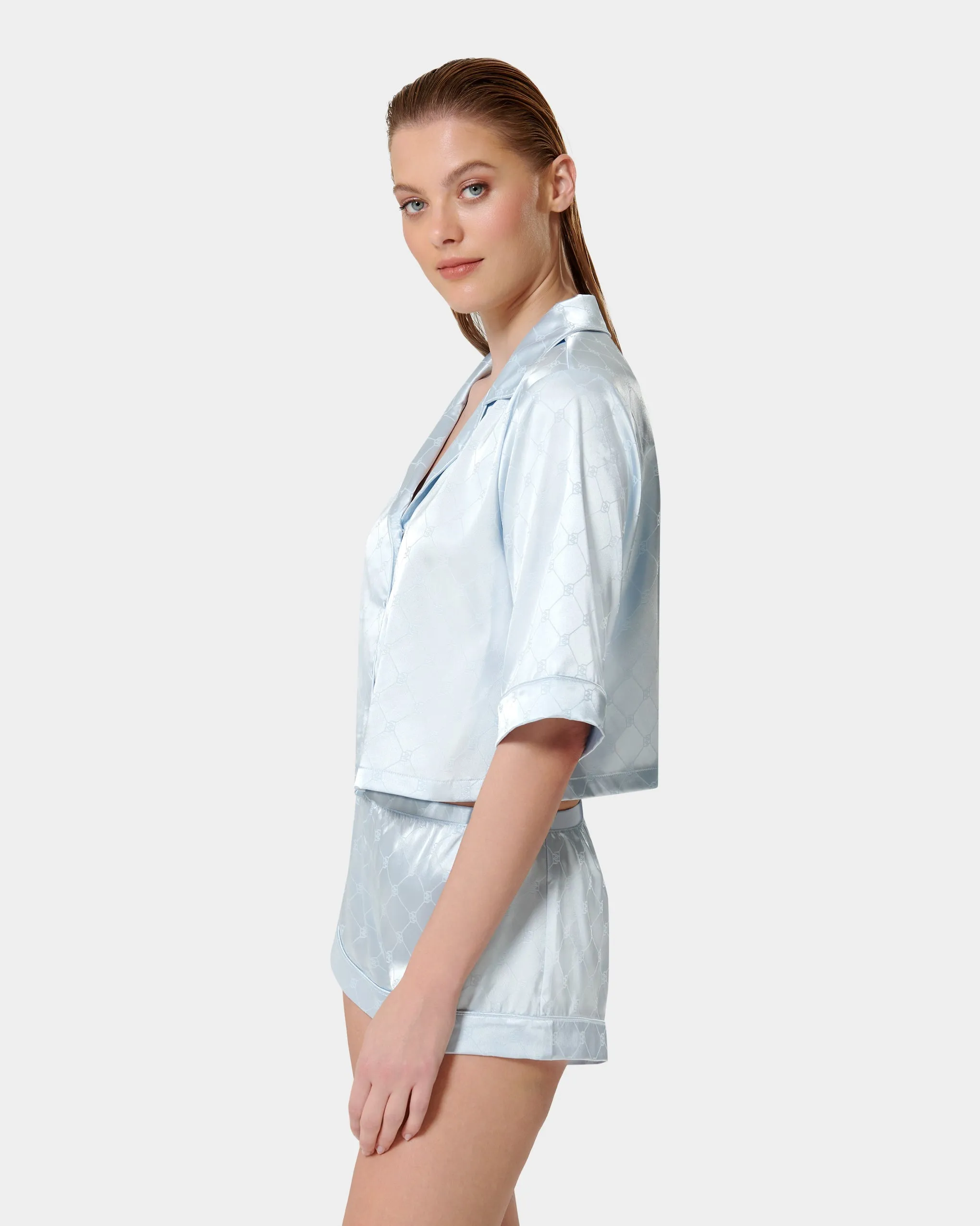 Helene Luxury Satin Short Pajama Set Ice Water Blue