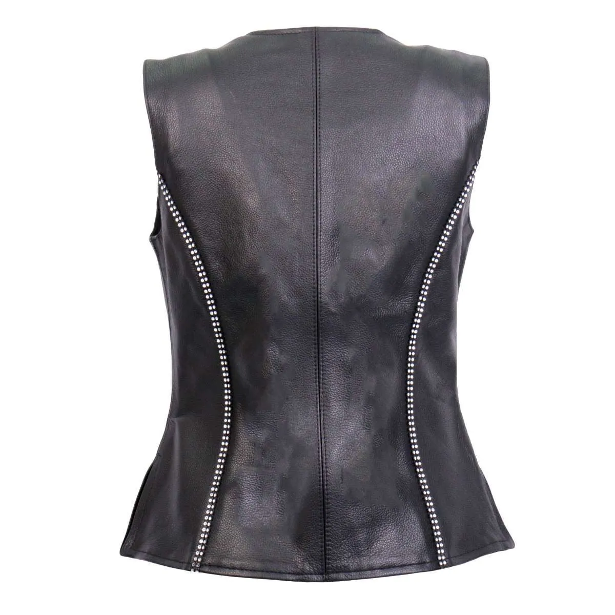 Hot Leathers VSL1016 Ladies 'Rhinestone' Black Leather MC Vest