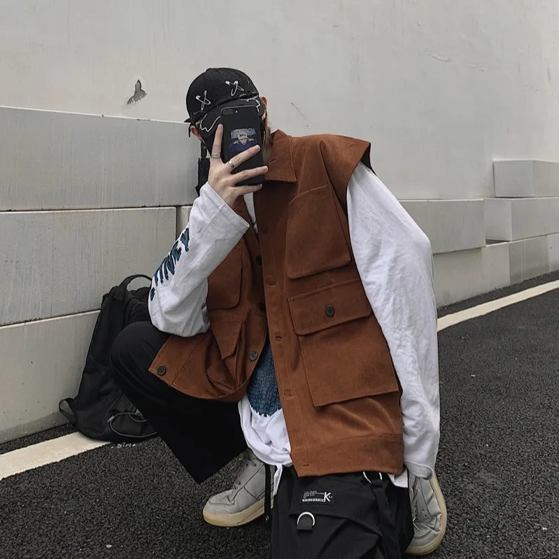 Japanese Streetwear Utility Vest Jacket - Casual Urban Style