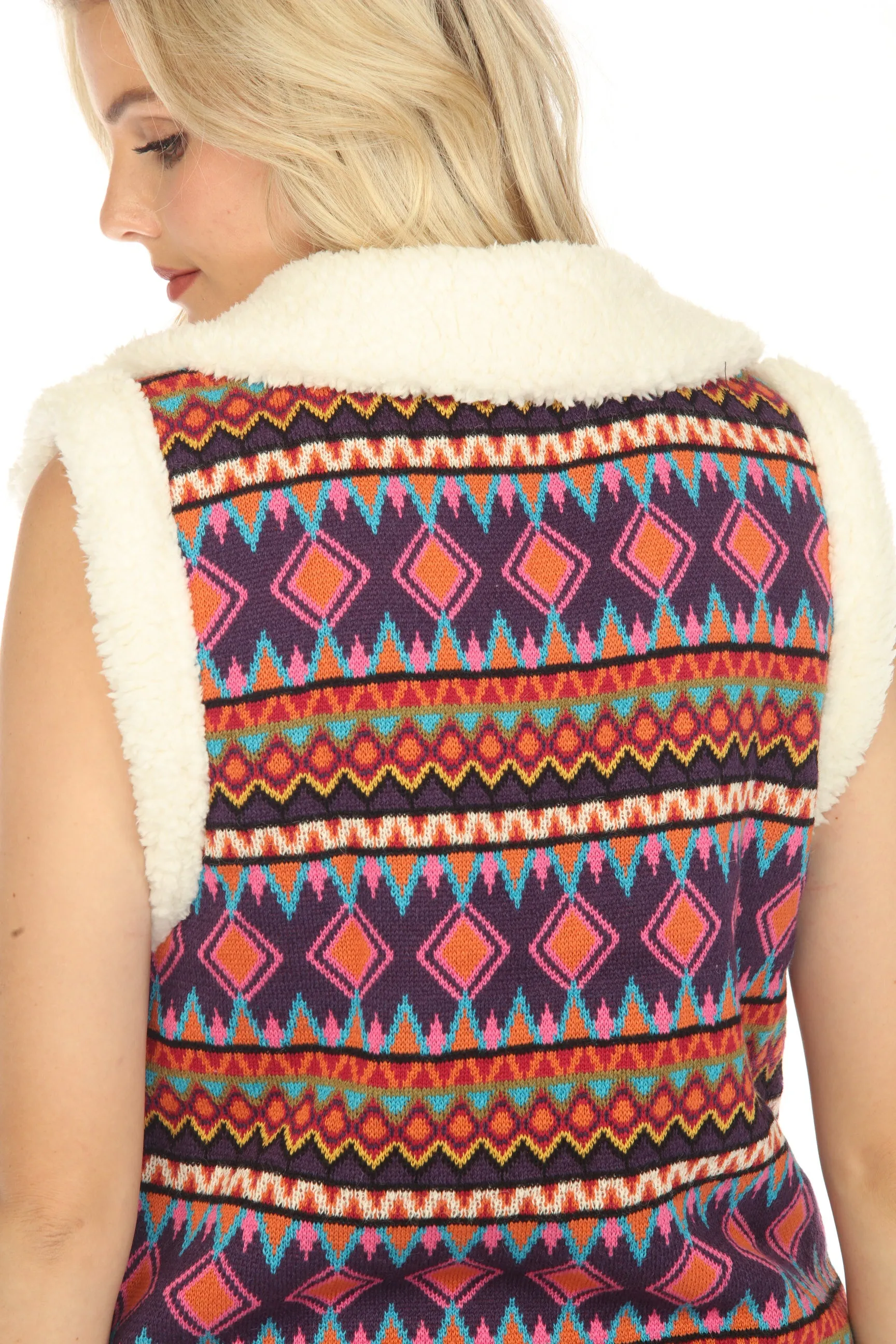 Johnny Was Yuya Sherpa Reversible Button Front Vest Boho Chic M67723