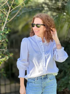 Joy Joy Ruffle Collar Blouse in White