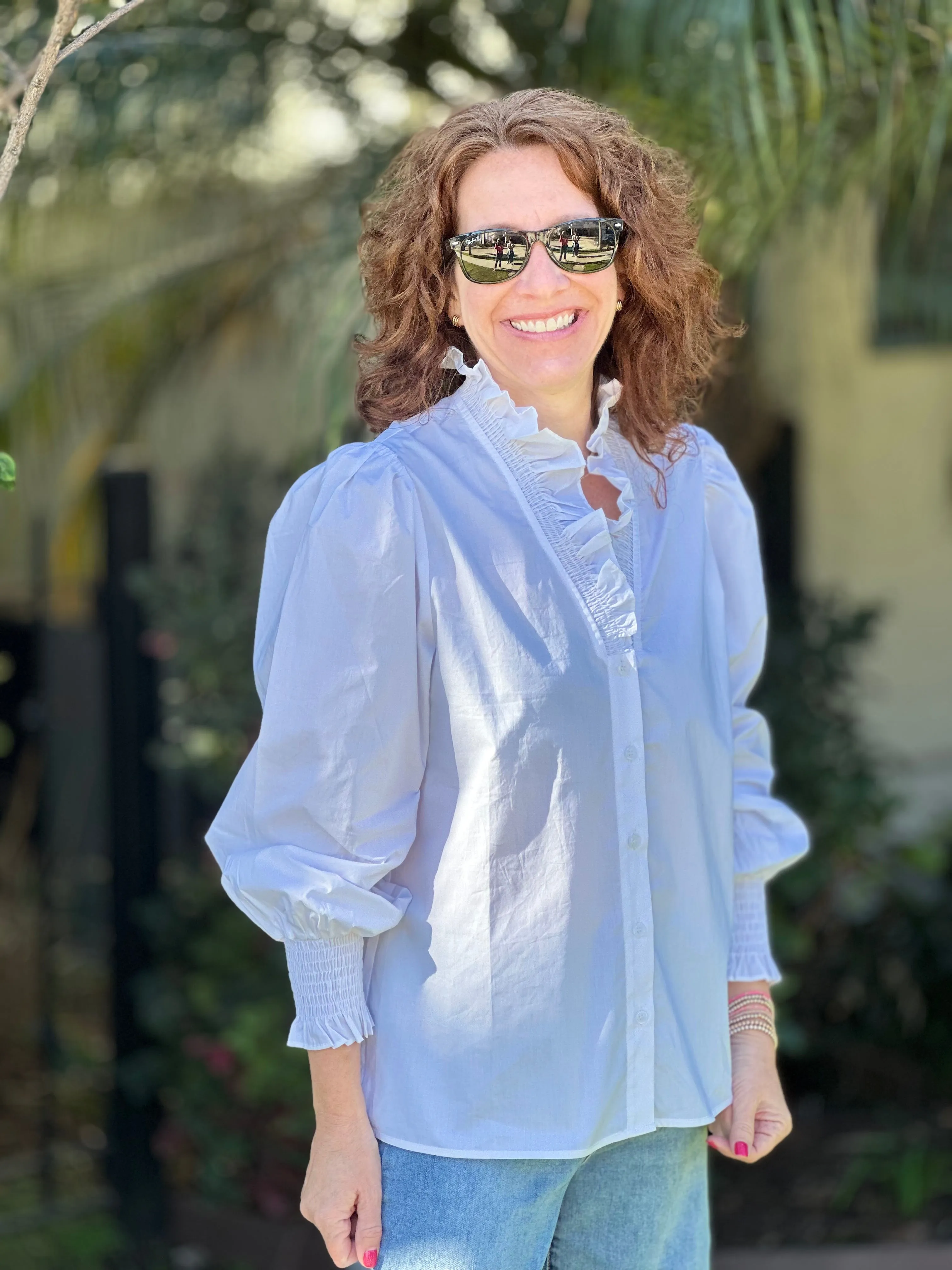 Joy Joy Ruffle Collar Blouse in White