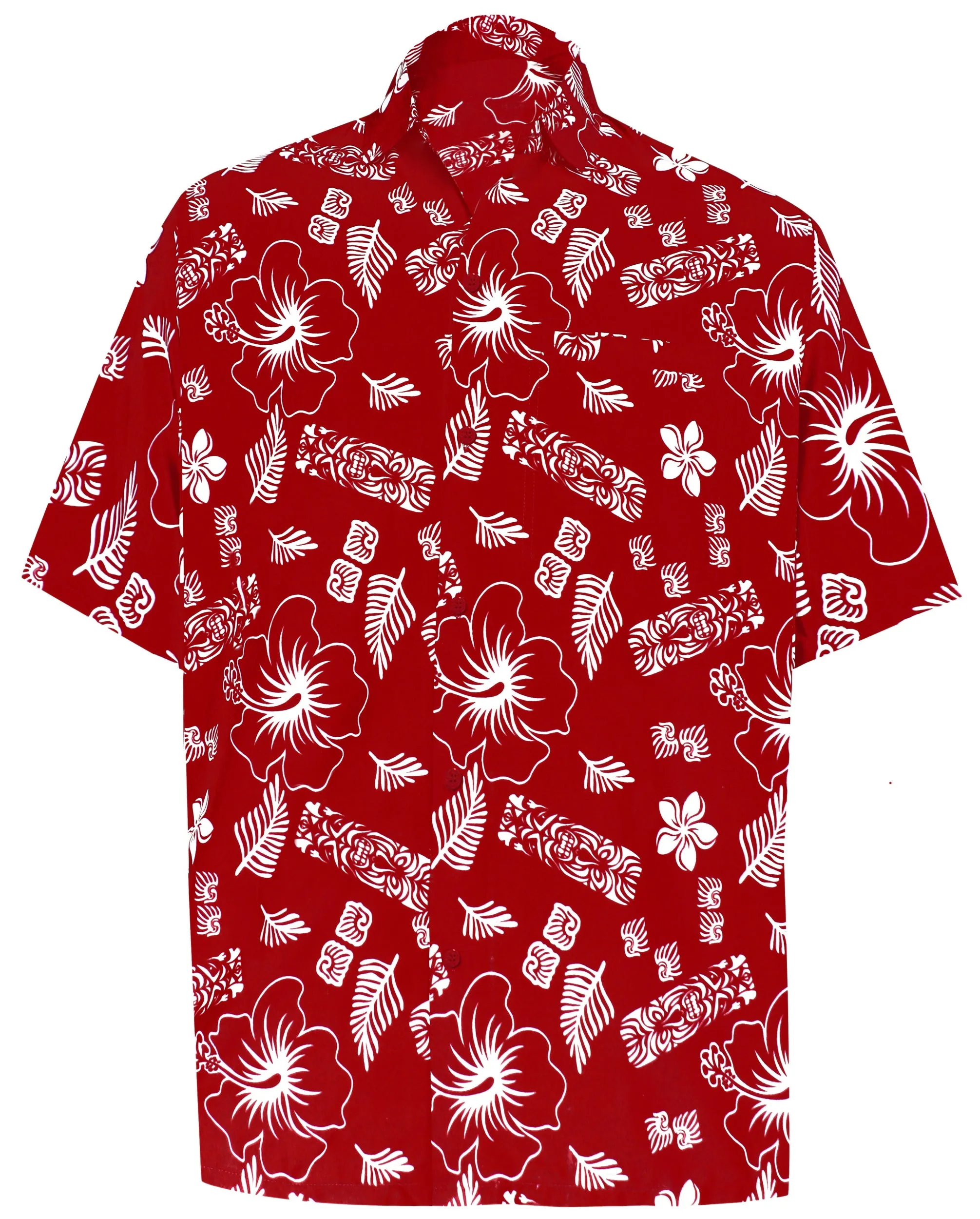 LA LEELA Shirt Casual Button Down Short Sleeve Beach Shirt Men Aloha Pocket shirt Blood Red_W394