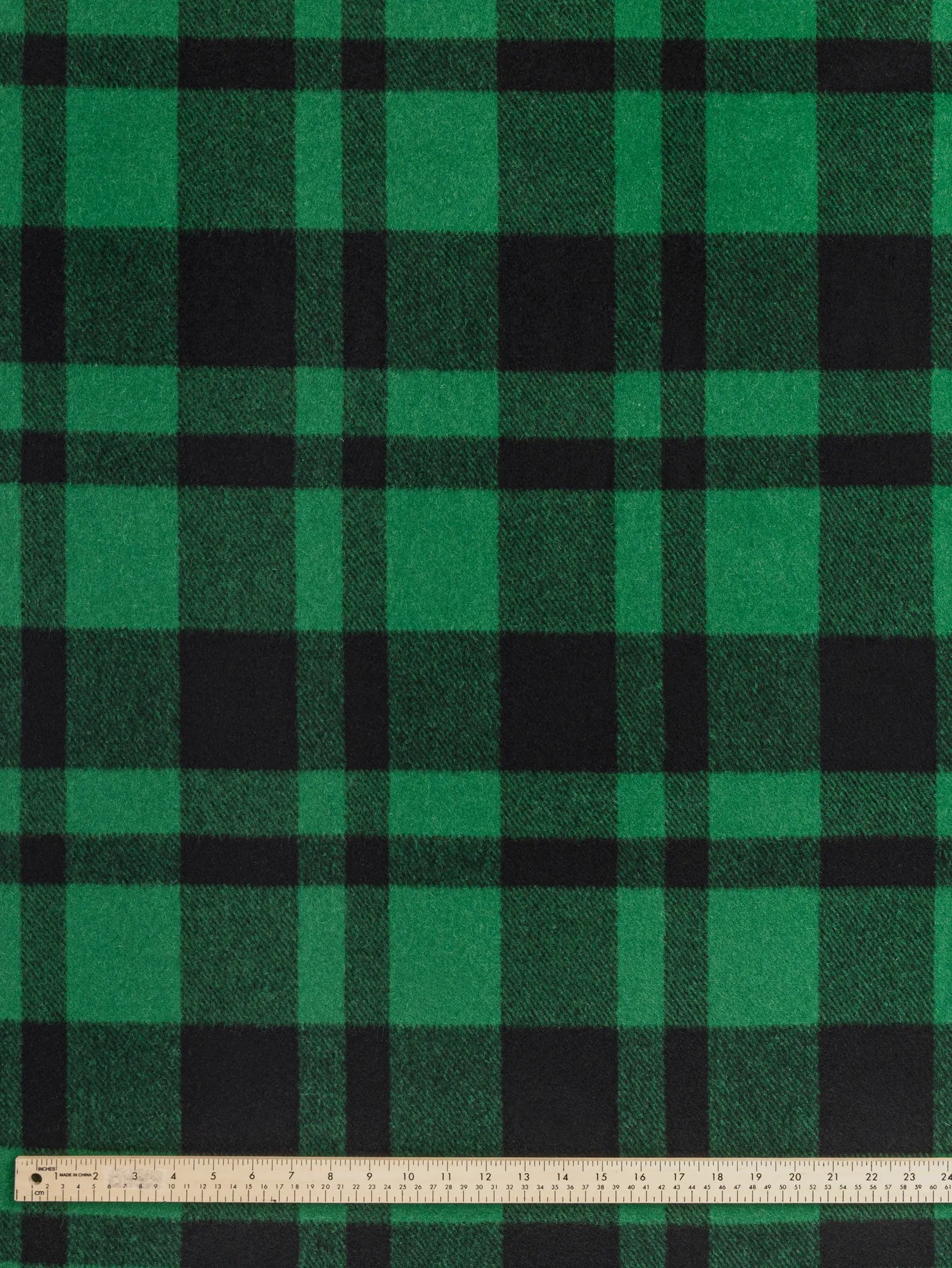 Large Plaid Melton Wool Blend Coating Deadstock - Green   Black - Swatch