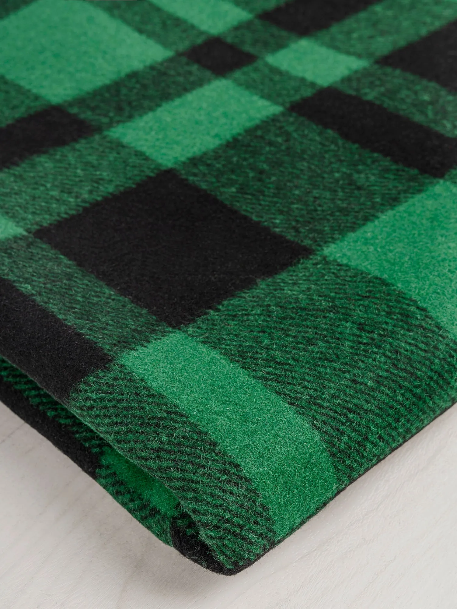 Large Plaid Melton Wool Blend Coating Deadstock - Green   Black - Swatch