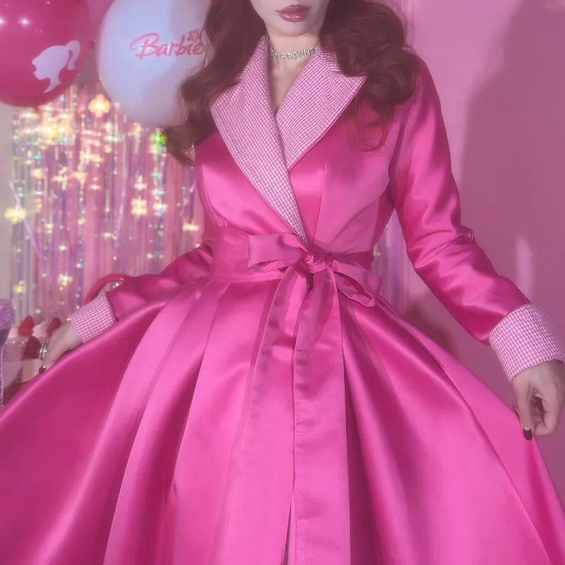 Le Palais vintage Barbie pink chunky satin full skirt long coat - Keni