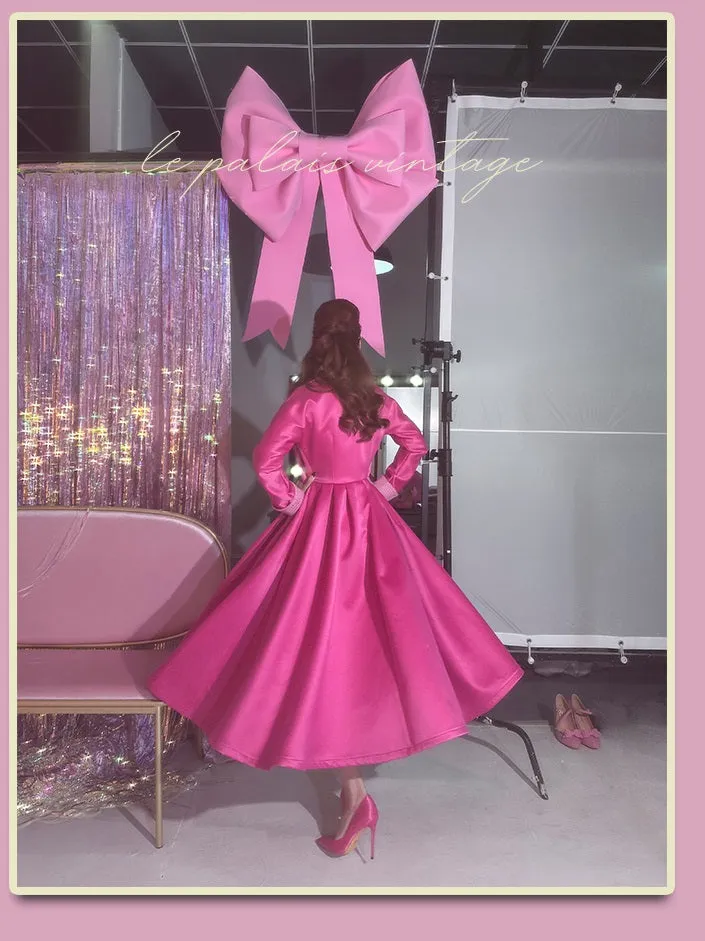 Le Palais vintage Barbie pink chunky satin full skirt long coat - Keni