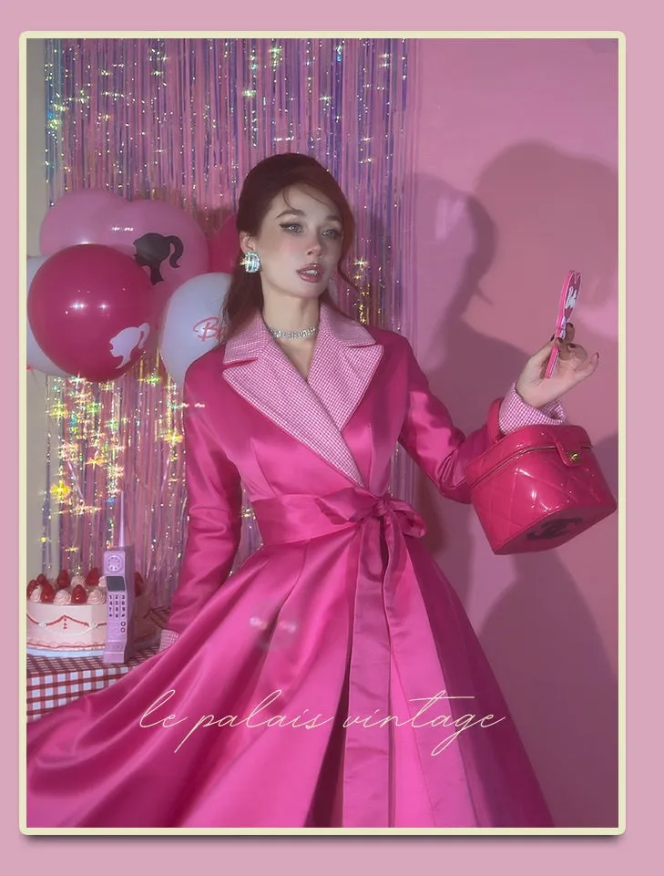 Le Palais vintage Barbie pink chunky satin full skirt long coat - Keni