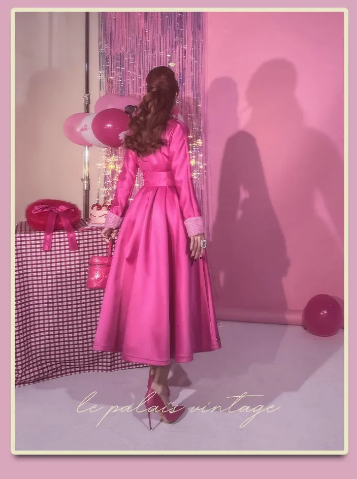 Le Palais vintage Barbie pink chunky satin full skirt long coat - Keni