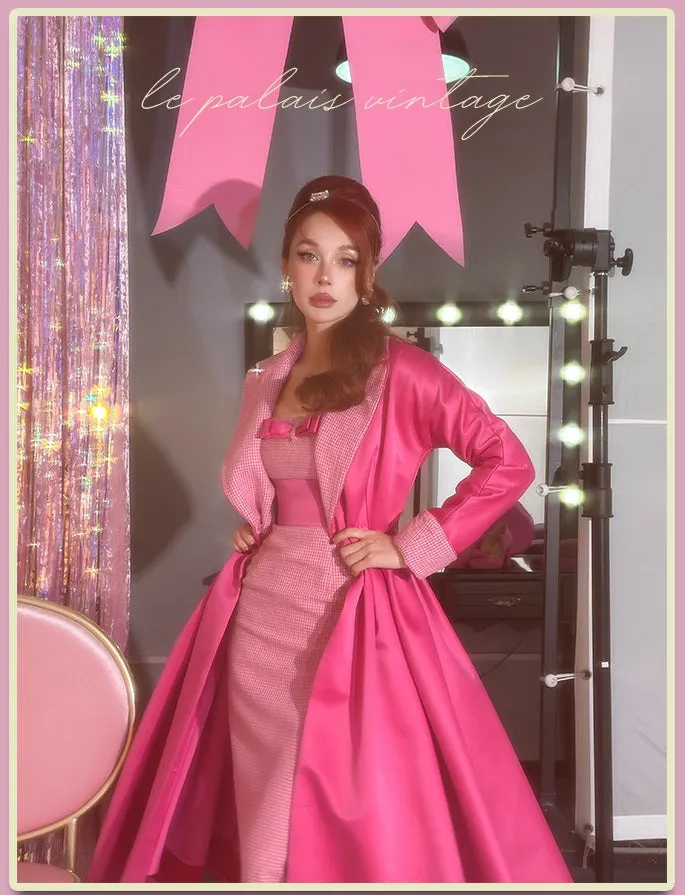 Le Palais vintage Barbie pink chunky satin full skirt long coat - Keni