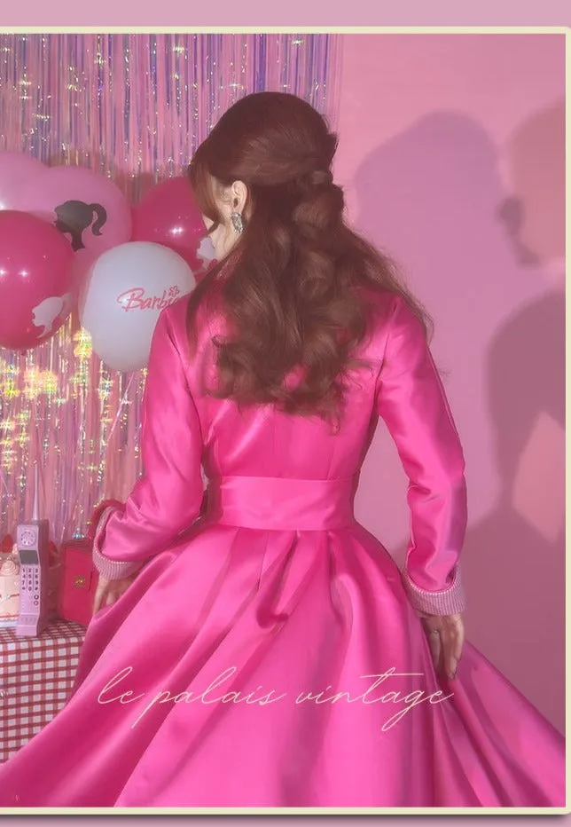 Le Palais vintage Barbie pink chunky satin full skirt long coat - Keni