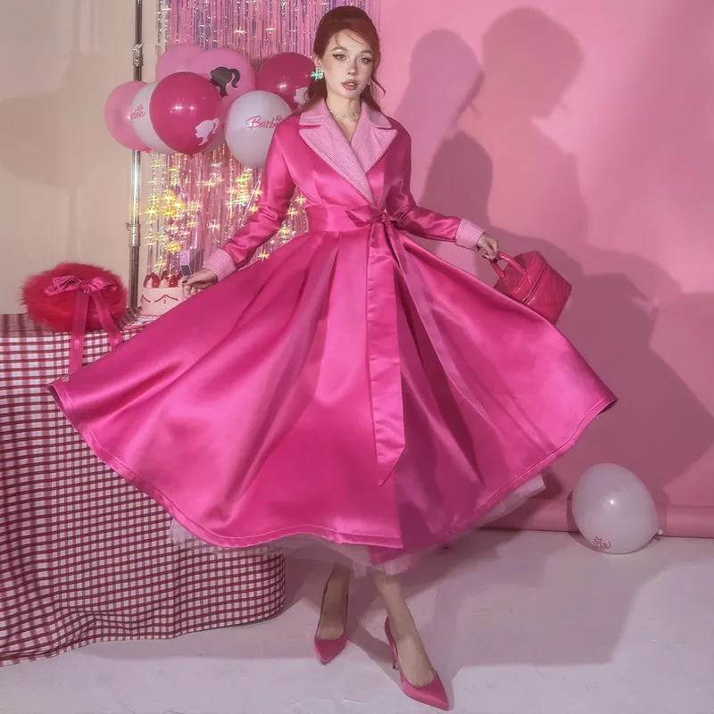 Le Palais vintage Barbie pink chunky satin full skirt long coat - Keni