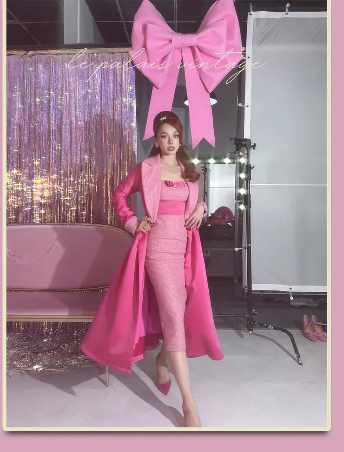 Le Palais vintage Barbie pink chunky satin full skirt long coat - Keni