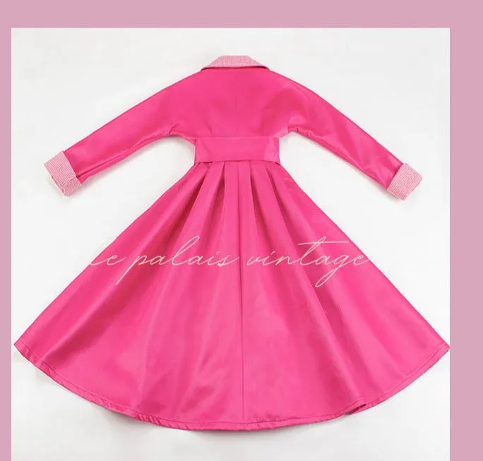 Le Palais vintage Barbie pink chunky satin full skirt long coat - Keni