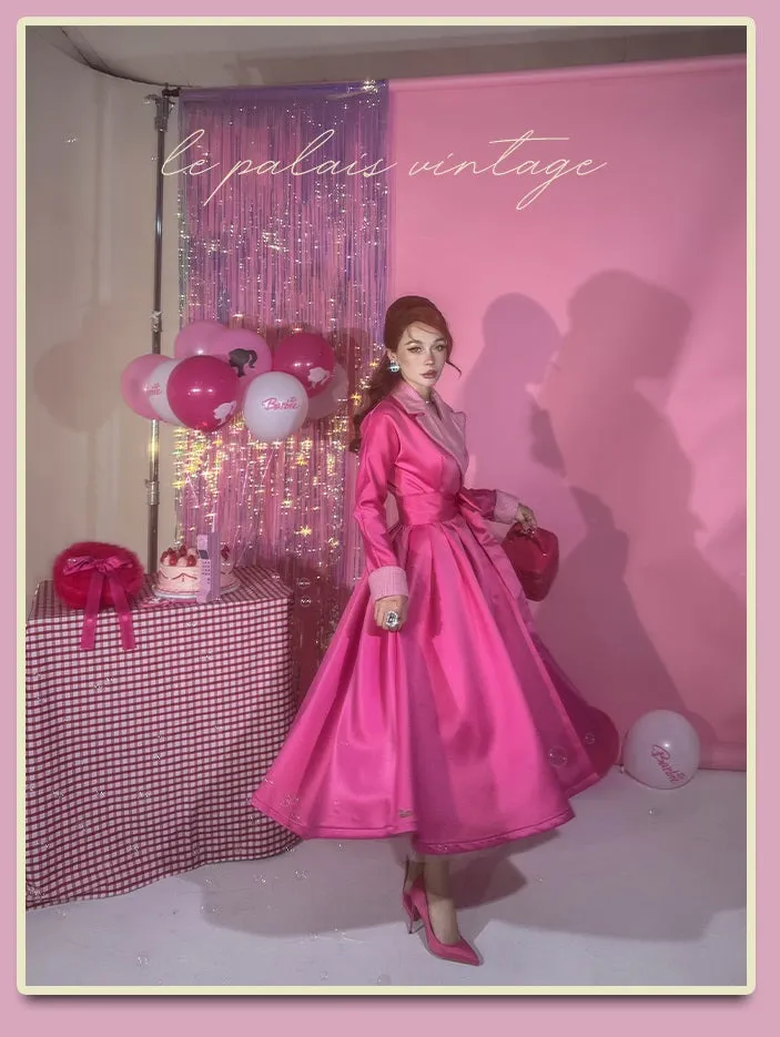 Le Palais vintage Barbie pink chunky satin full skirt long coat - Keni