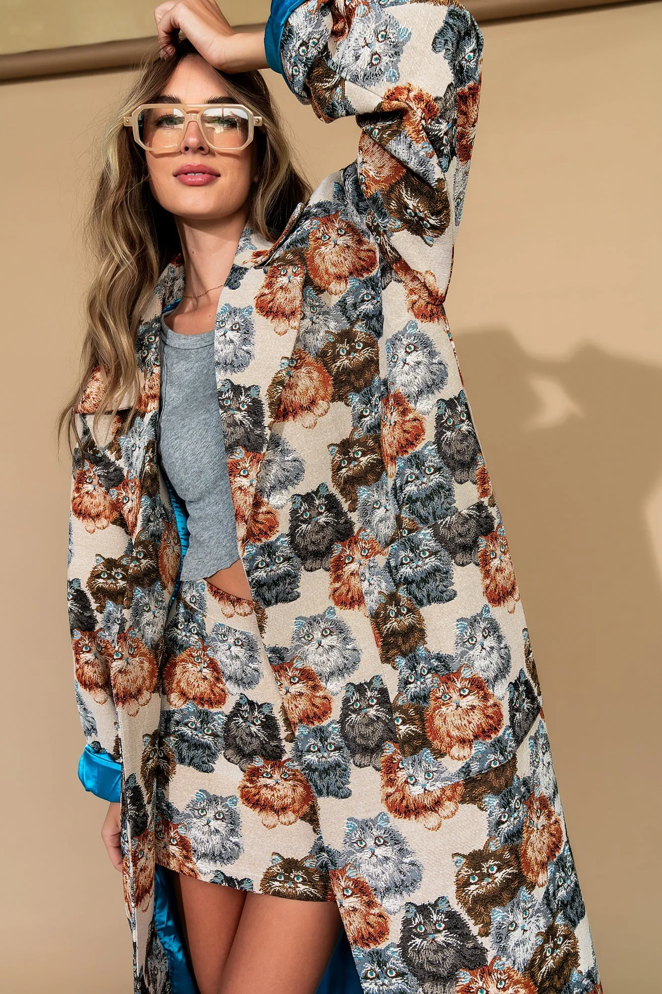 Libra Longline Jacquard Coat in Precious Persians