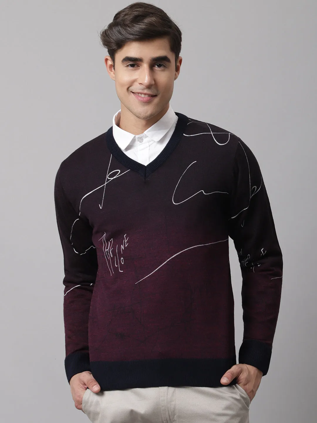 Men Maroon Mix Sweater