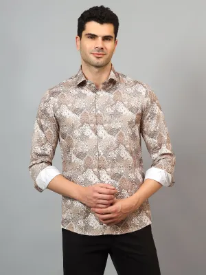 Men's Brown Party Abstract Print Full Sleeve Shirt