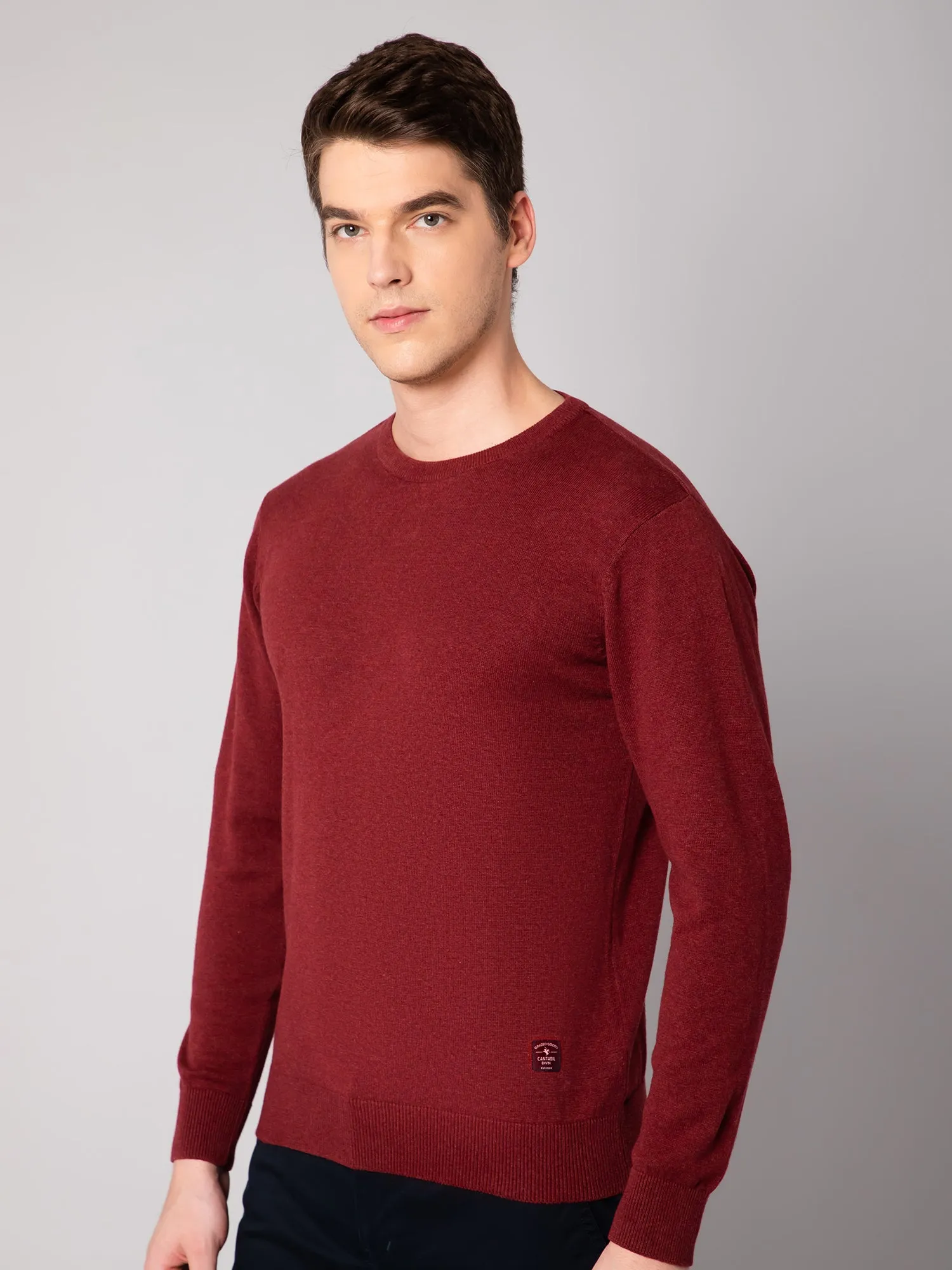 Mens Maroon Melange Sweater