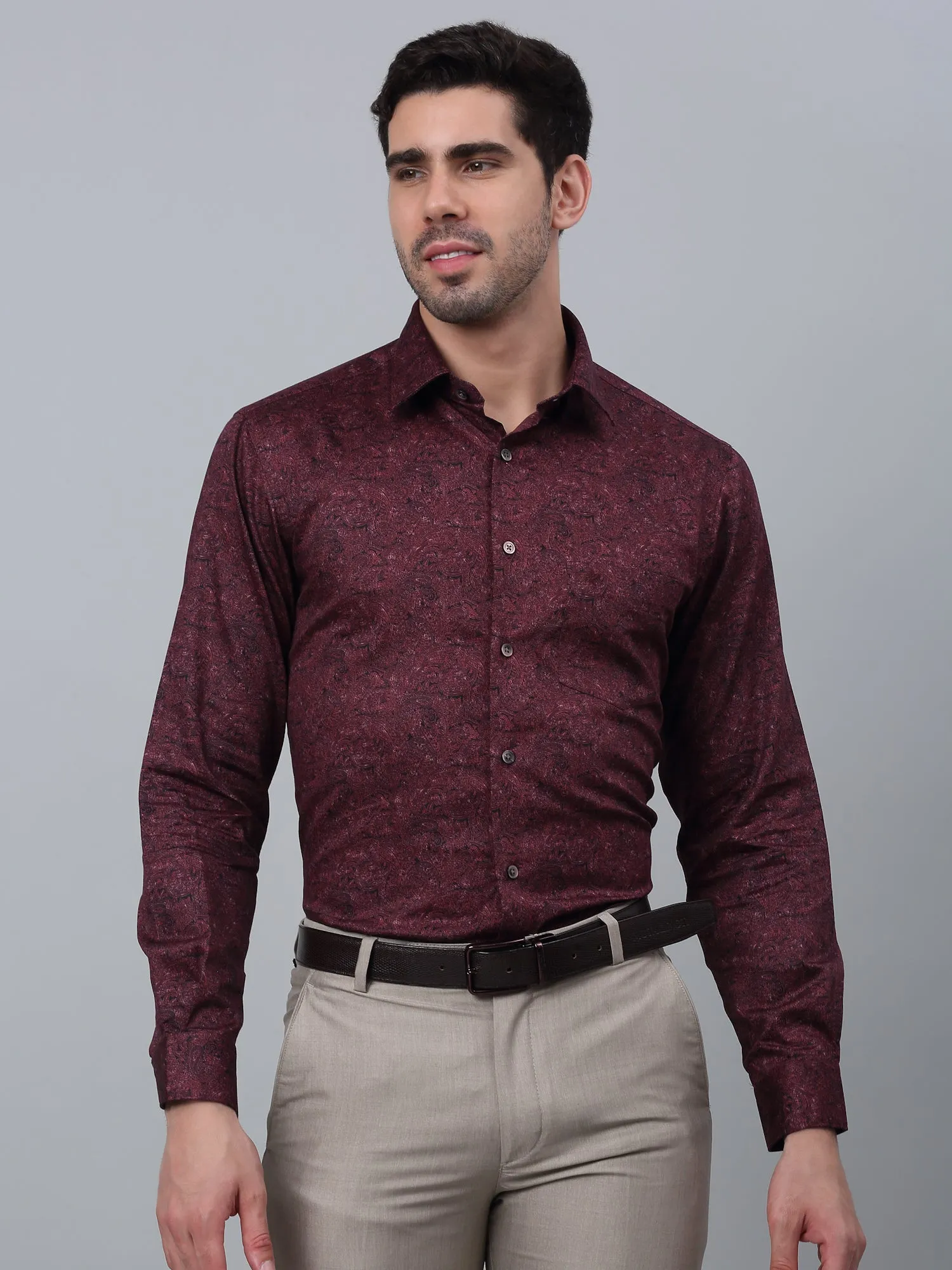 Men's Maroon Party Paisley Print Full Sleeve Shirt