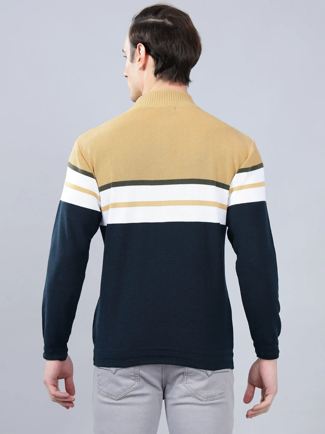 Men's Mustard Striped Full Sleeve Sweater