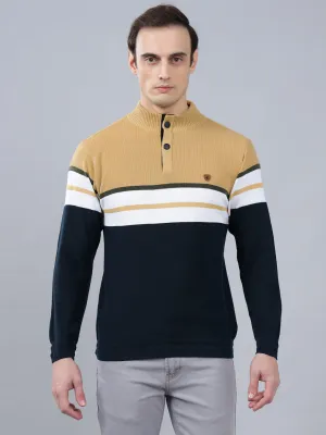 Men's Mustard Striped Full Sleeve Sweater