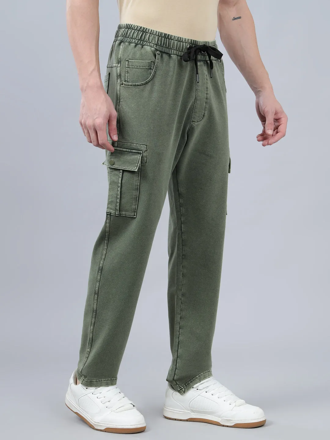 Men's Olive Green Solid Full Length Winter Cargo Pant