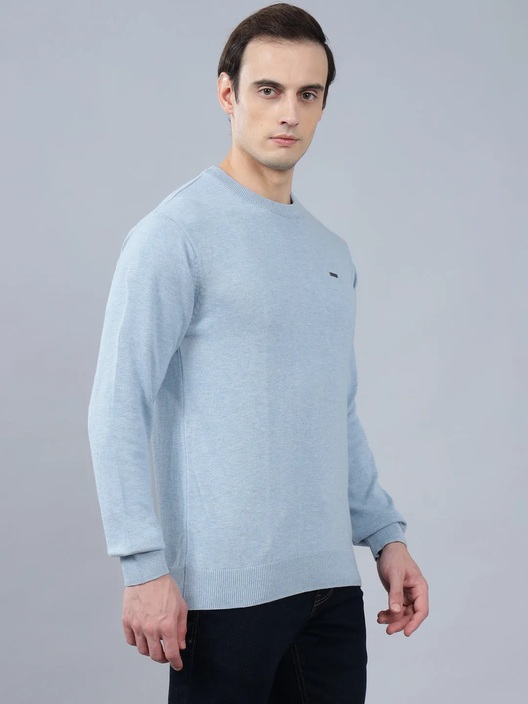 Men's Sky Blue Solid Full Sleeve Sweater