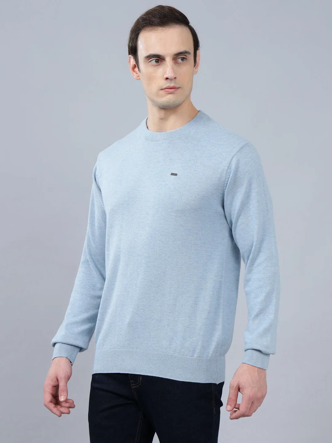 Men's Sky Blue Solid Full Sleeve Sweater