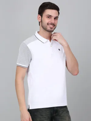 Men's White Color block hybrid Polo neck Half Sleeve T-Shirt with contrast back yoke