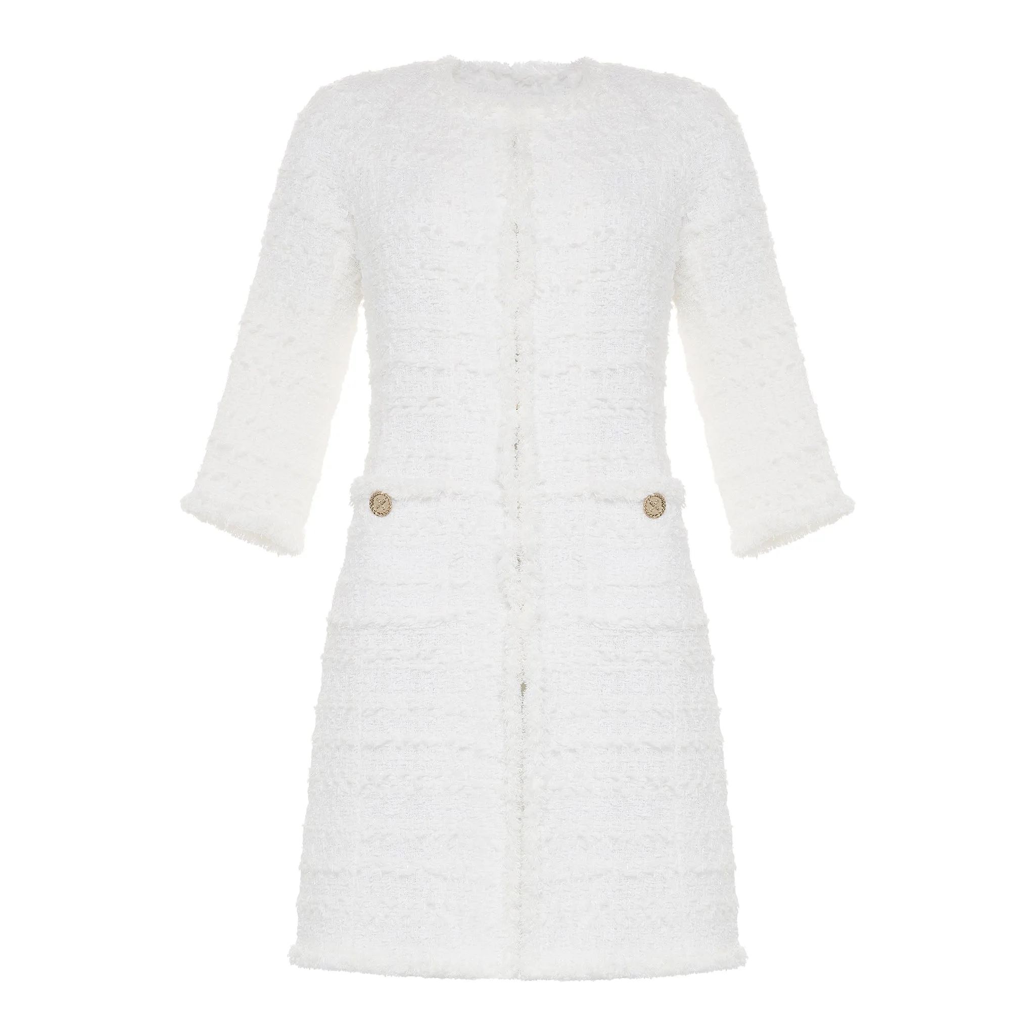 Metallic Tweed Coat Dress - White