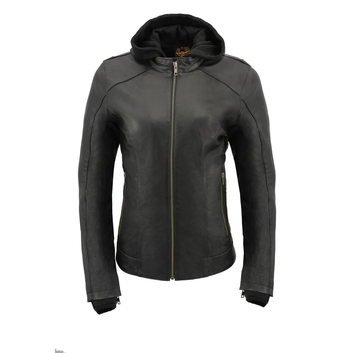 Milwaukee Leather MLL2545 Women's Lightweight Black Leather Jacket with Removable Hoodie