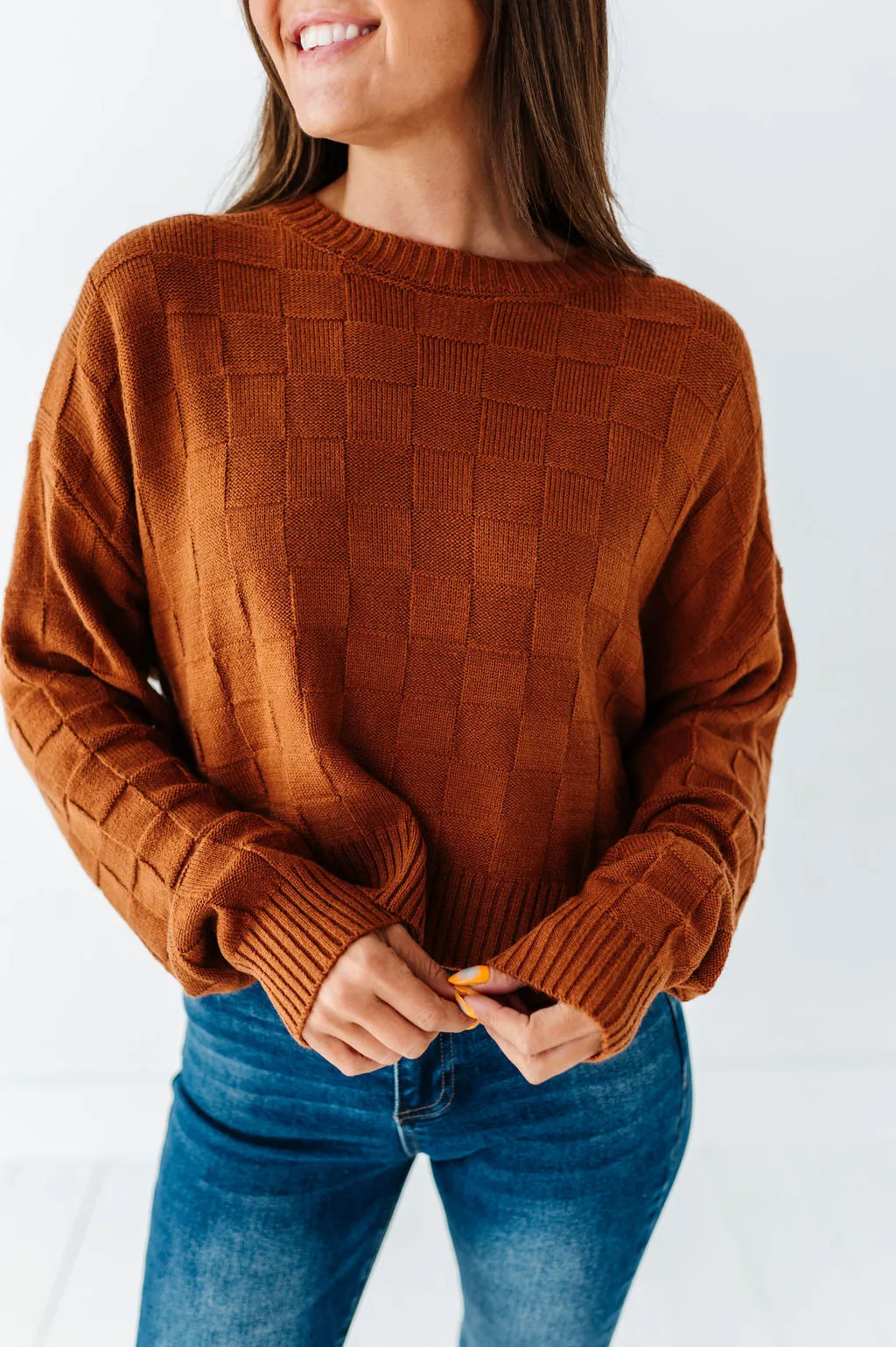 Natalee Checkered Sweater in Chocolate